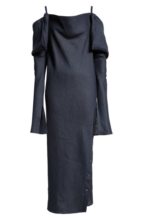 Shop Setchu Origami 1 Convertible Long Sleeve Linen Dress In Navy