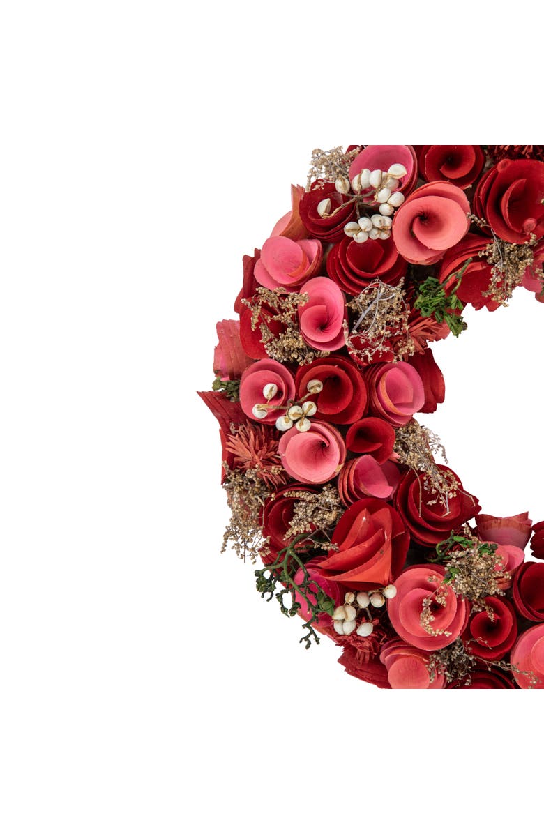 Northlight Artificial Valentine's Day Shaved Wood Roses Wreath - Pink and Red- 12.25" - Pink and Red, Alternate, color, 