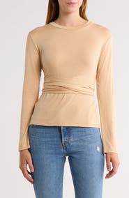 GO COUTURE Tie Front Long Sleeve Knit Top