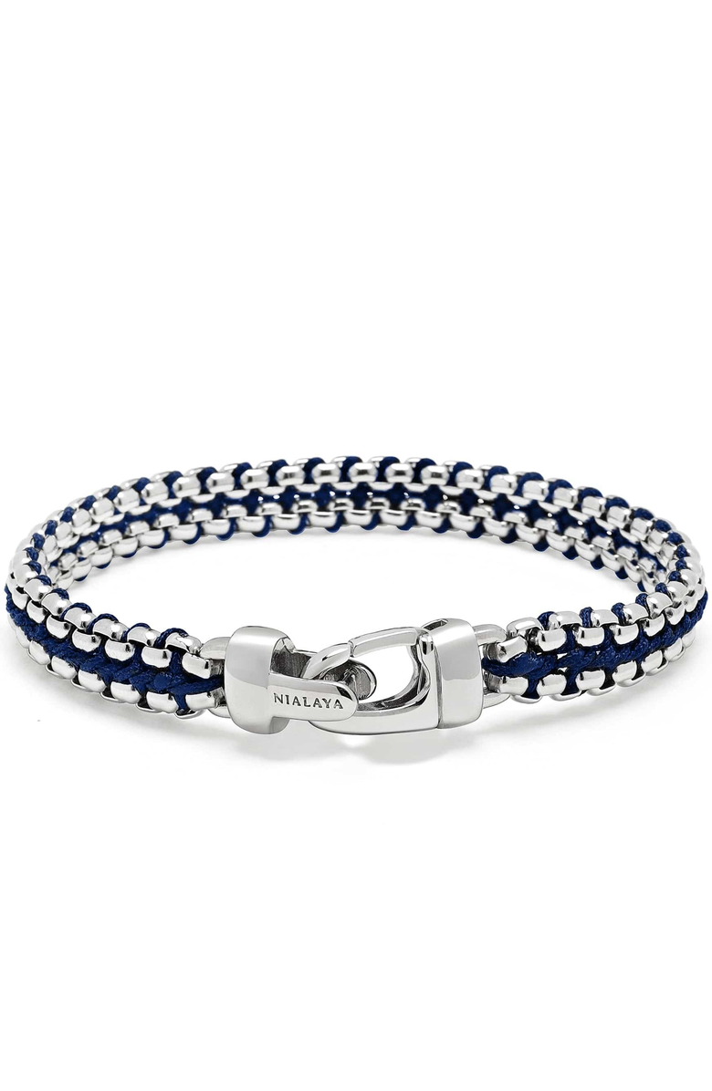 Nialaya Navy Woven Box Chain Bracelet, Alternate, color, Navy