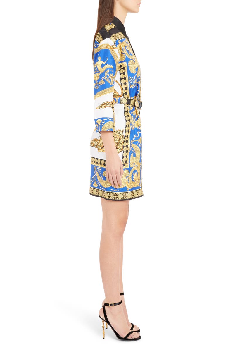 Versace Baroque Leopard Print Belted Silk Shirtdress, Alternate, color, 