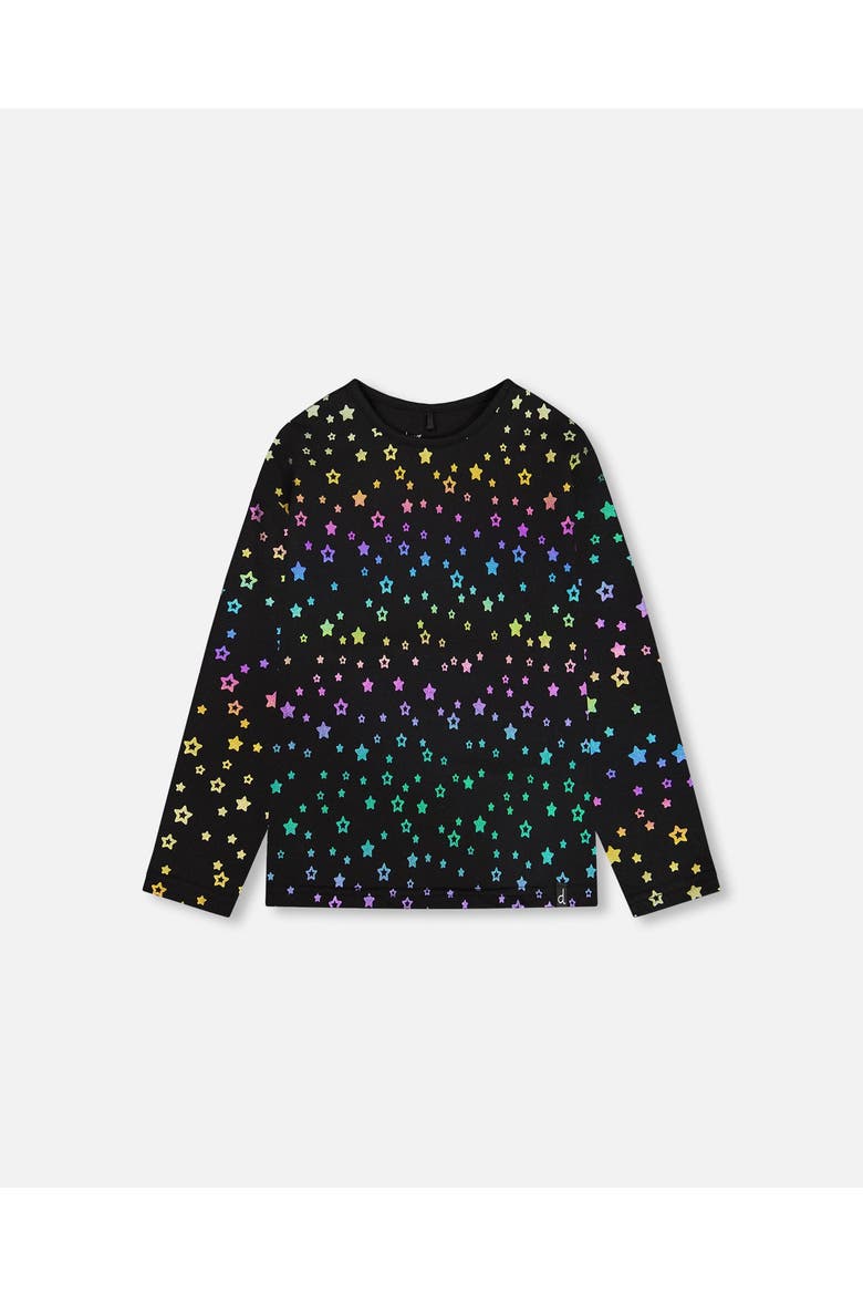 Girl's Long Sleeve T-Shirt Foil Black Printed Stars, Main, color, Printed Foil Stars