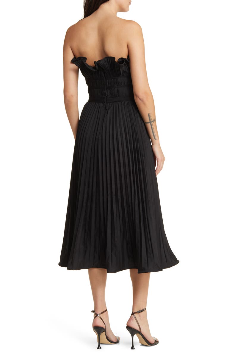 MOON RIVER Strapless Pleated Midi Dress, Alternate, color, 