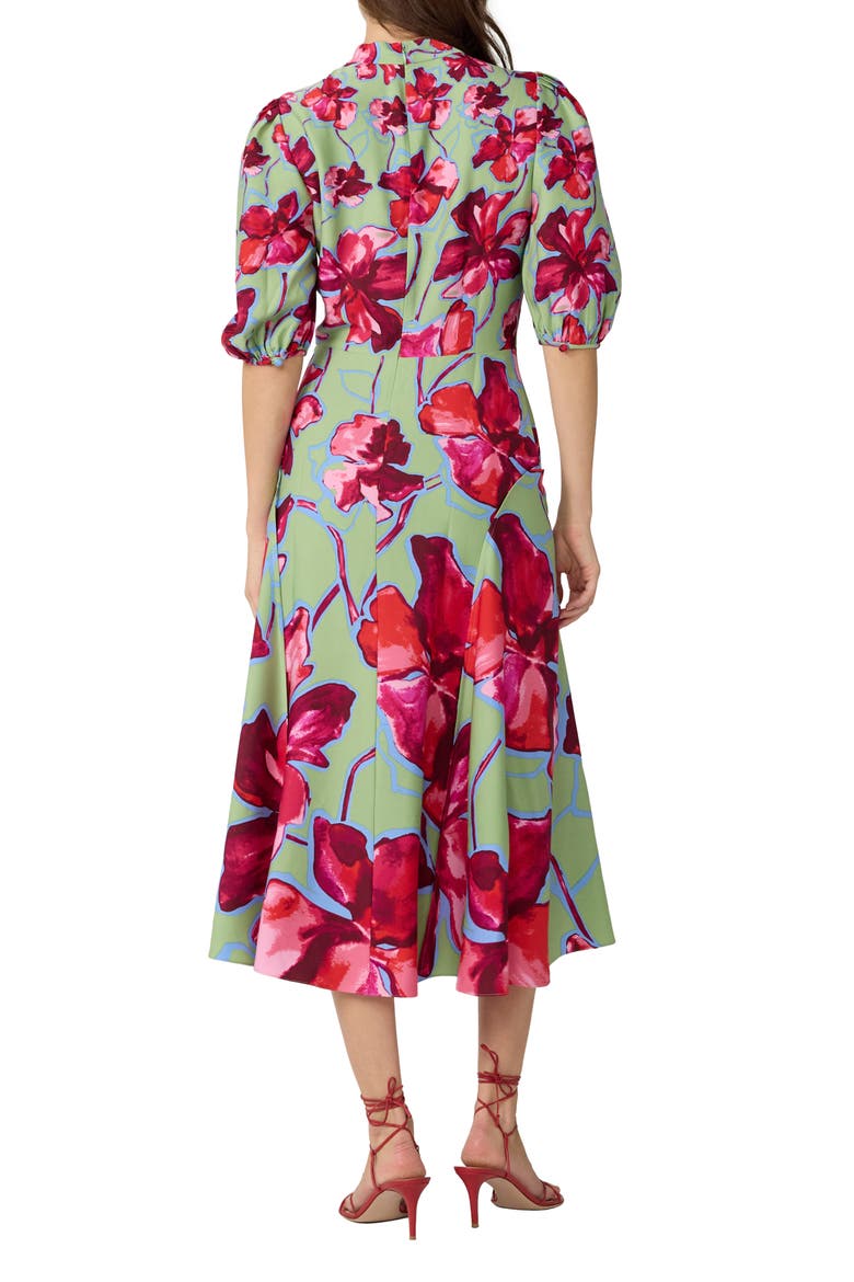 Nella Floral Mock Neck Midi Dress, Alternate, color, HIBISCUS SMOKE DEGRADE