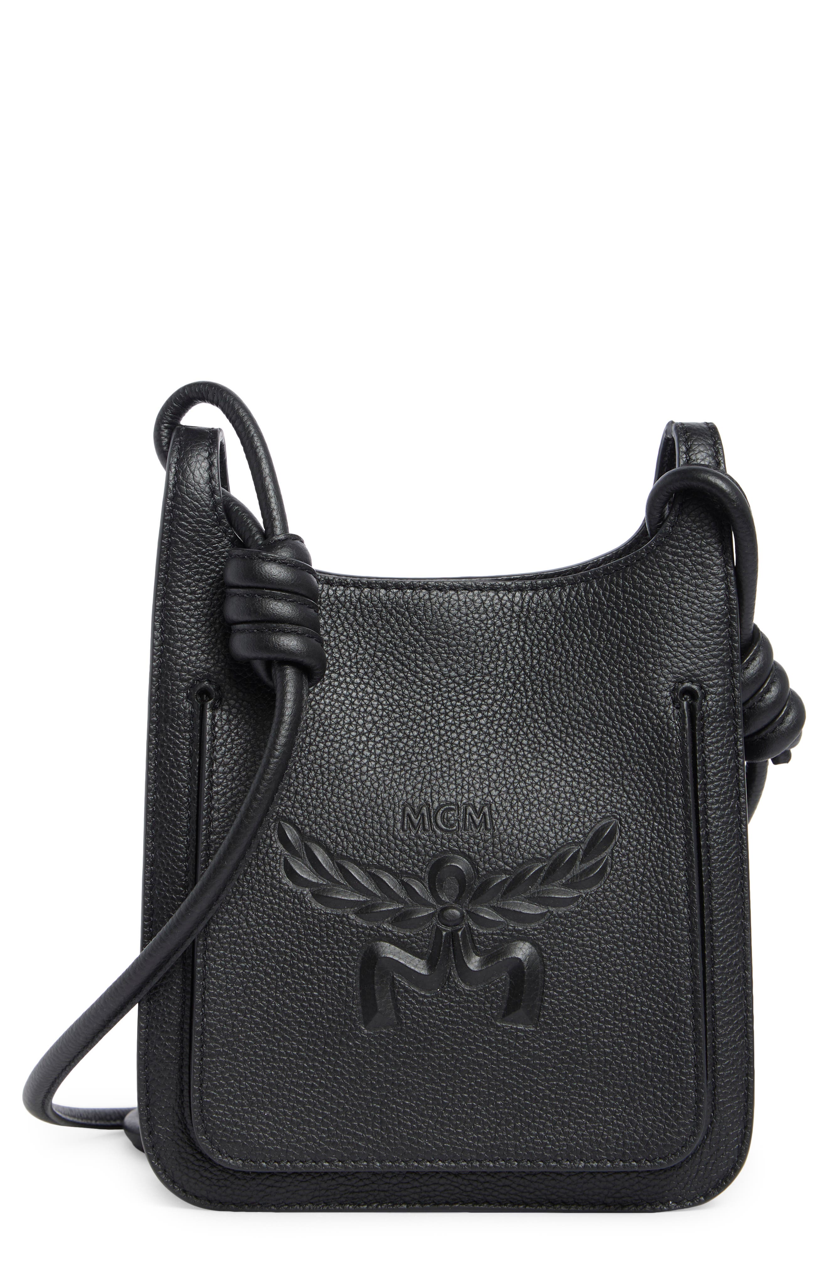 MCM Mini Lauretos Leather Hobo Bag, Main, color, 