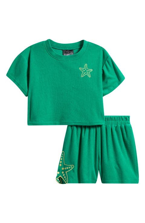 Kids' Embroidered Cotton Blend Terry Cover-Up Top & Shorts Set (Big Kid)