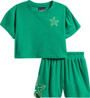Ava & Yelly Kids' Embroidered Cotton Blend Terry Cover-Up Top & Shorts Set