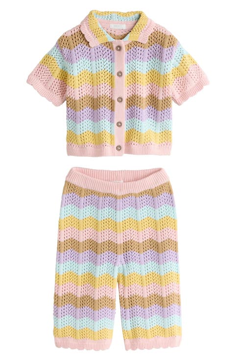 Kids' Wavy Stripe Open Knit Shirt & Pants Set (Toddler & Little Kid)