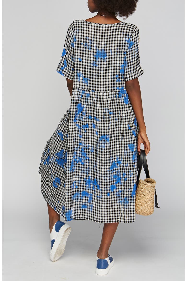 Zane Checkered Gauze Linen Dress, Alternate, color, Blue