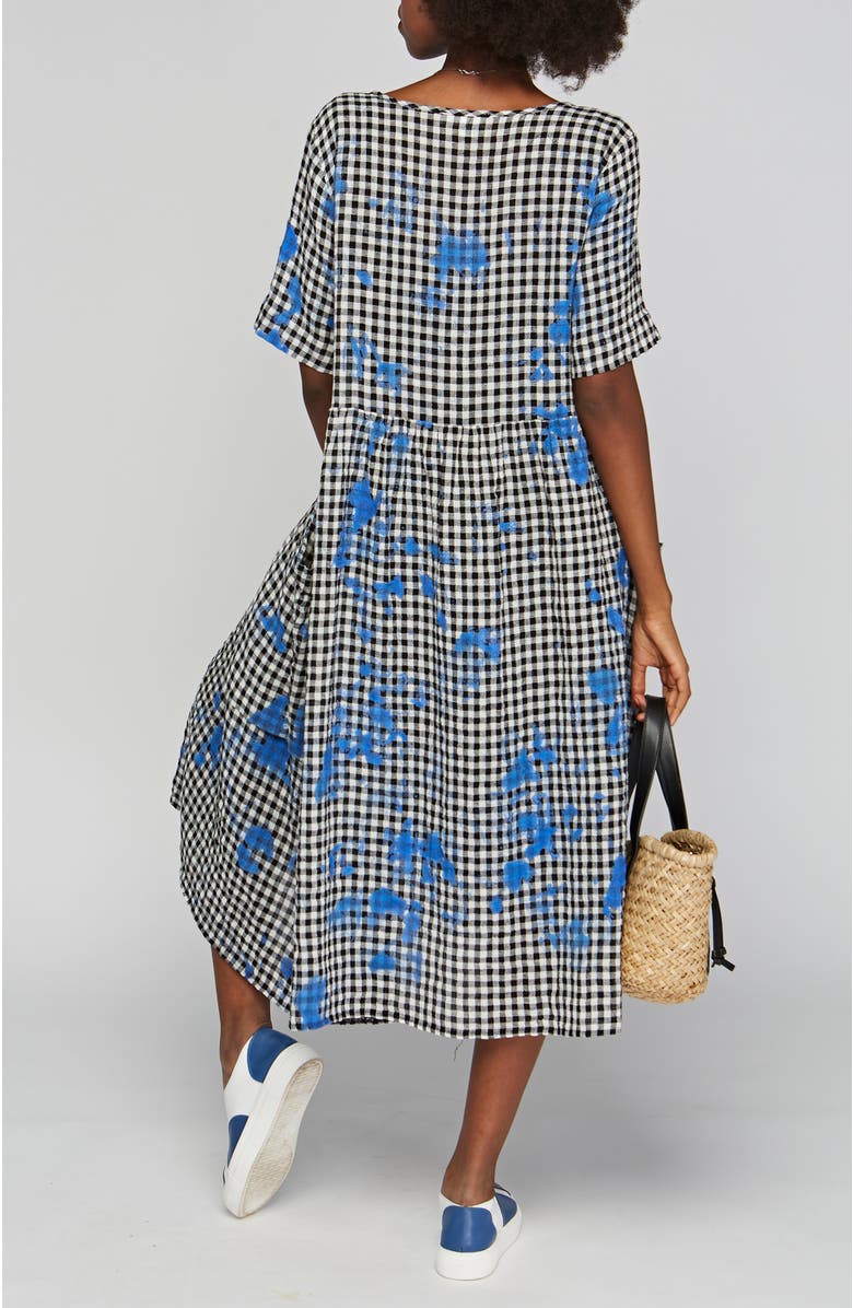LUUKAA Zane Checkered Gauze Linen Dress, Alternate, color, Blue