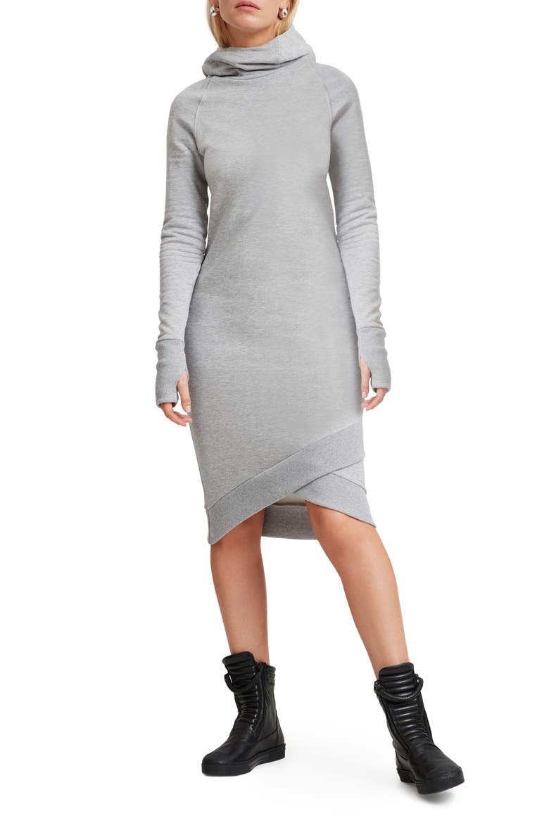 Walker Long Sleeve Hooded Sweatshirt Dress, Main, color, MELANGE GREY
