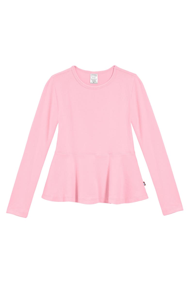 Girls Soft Cotton Long Sleeve Peplum Tee, Main, color, Pink