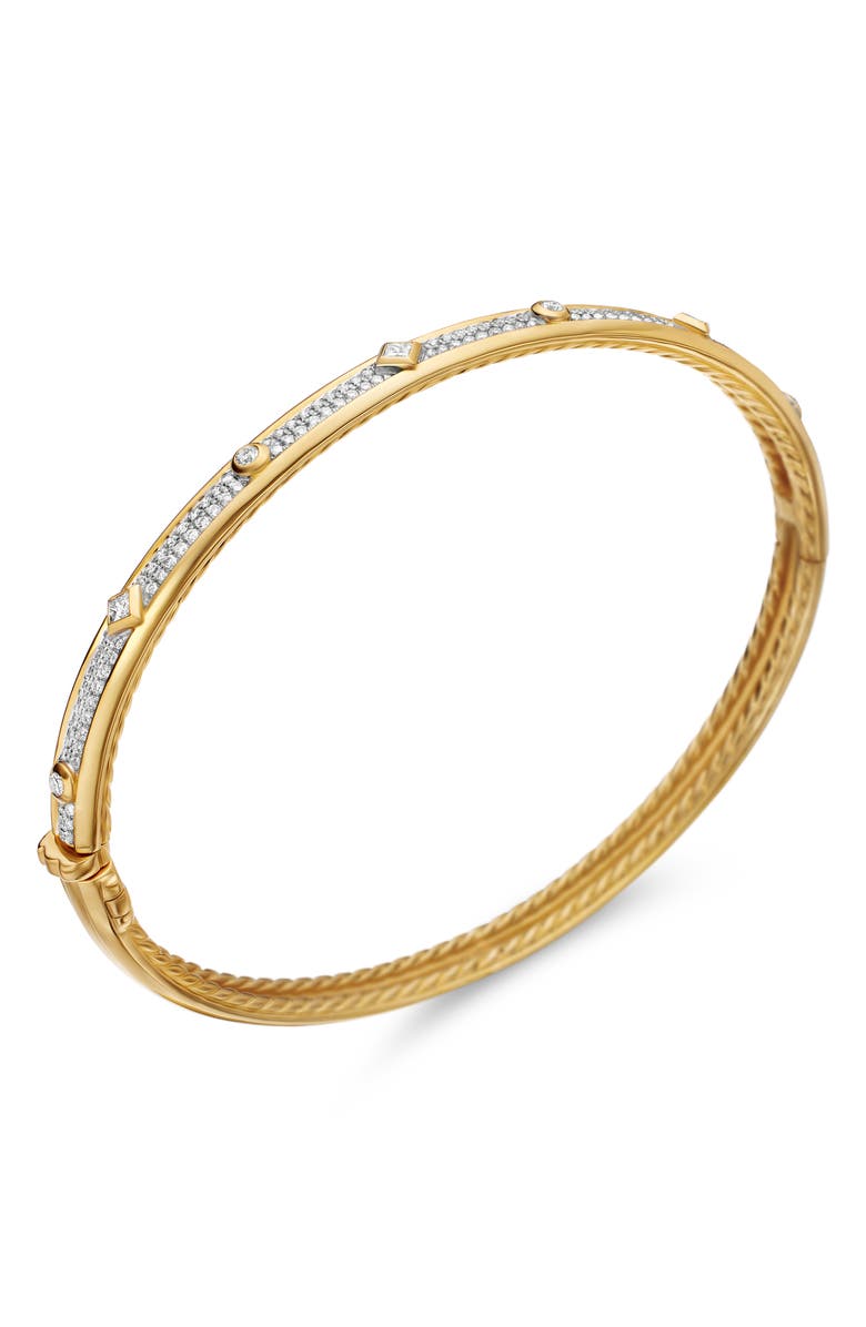 David Yurman Modern Renaissance Bangle Bracelet in 18K Yellow Gold with Full Pavé Diamonds, 4.5mm, Alternate, color, 18K Yellow Gold