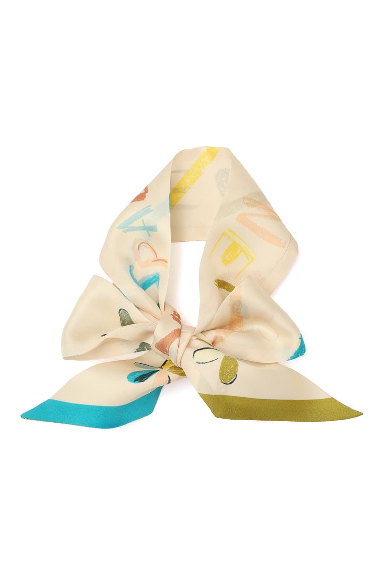scribble silk skinny scarf, Alternate, color, BEIGE MULTI