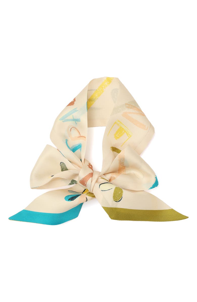 Kate Spade New York scribble silk skinny scarf, Alternate, color, Beige Multi