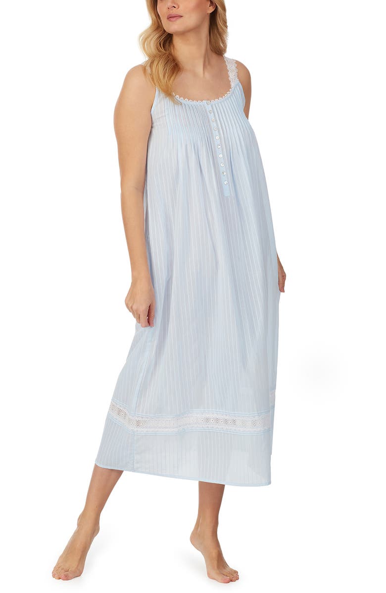Eileen West Sleeveless Cotton Nightgown, Alternate, color, Blue