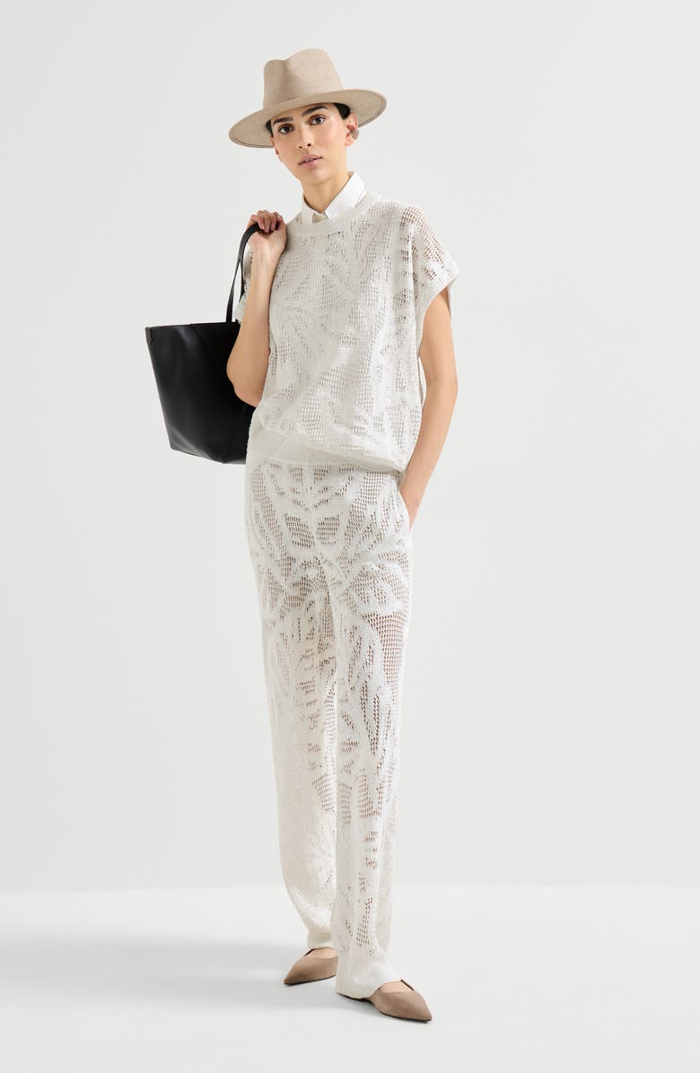 Brunello Cucinelli Dazzling water lilies trousers, Alternate, color, White