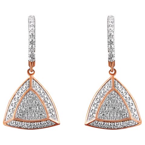 10K Rose Gold Plated Silver Round Diamond Fashion Dangle Earrings