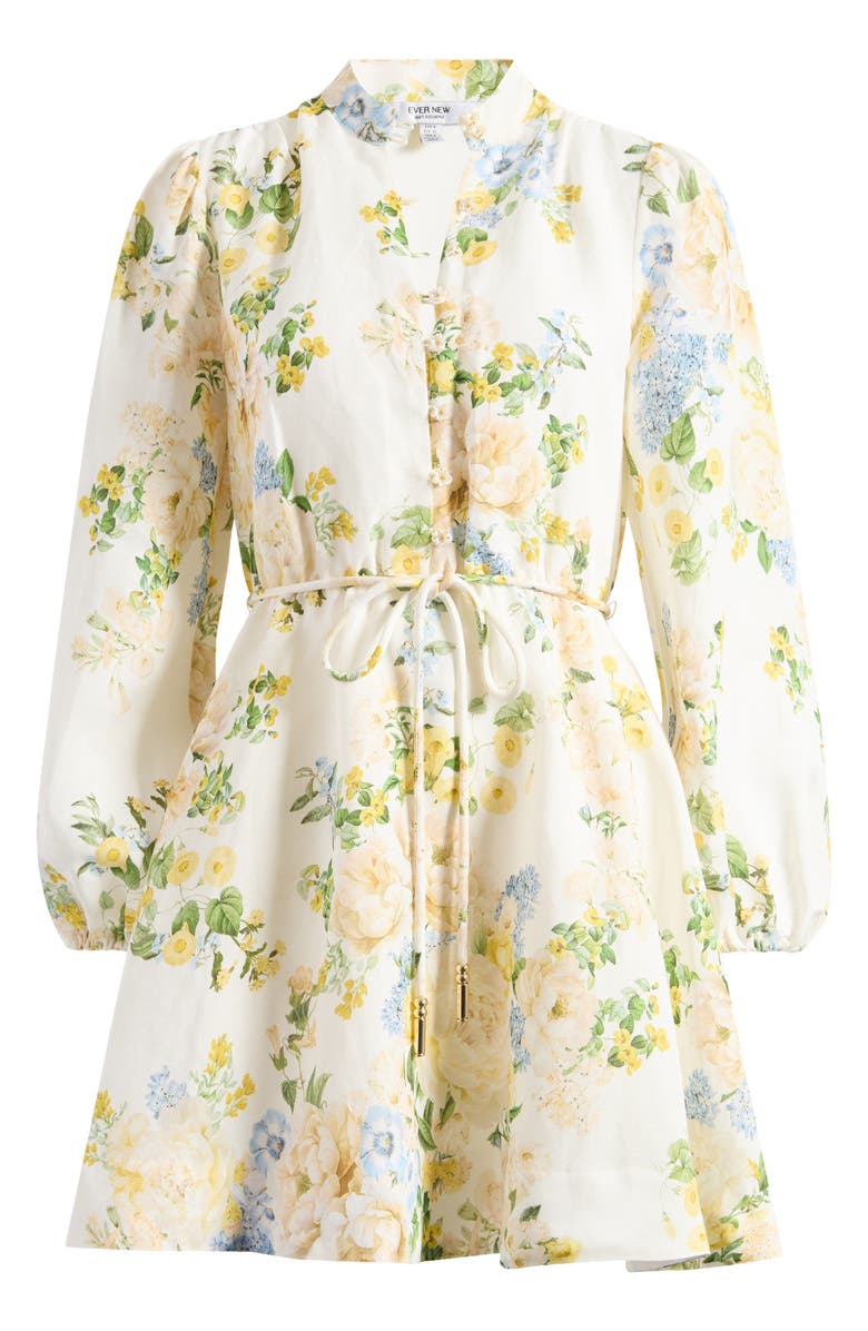 Ever New Annalise Tie Waist Long Sleeve Linen Blend Minidress, Alternate, color,