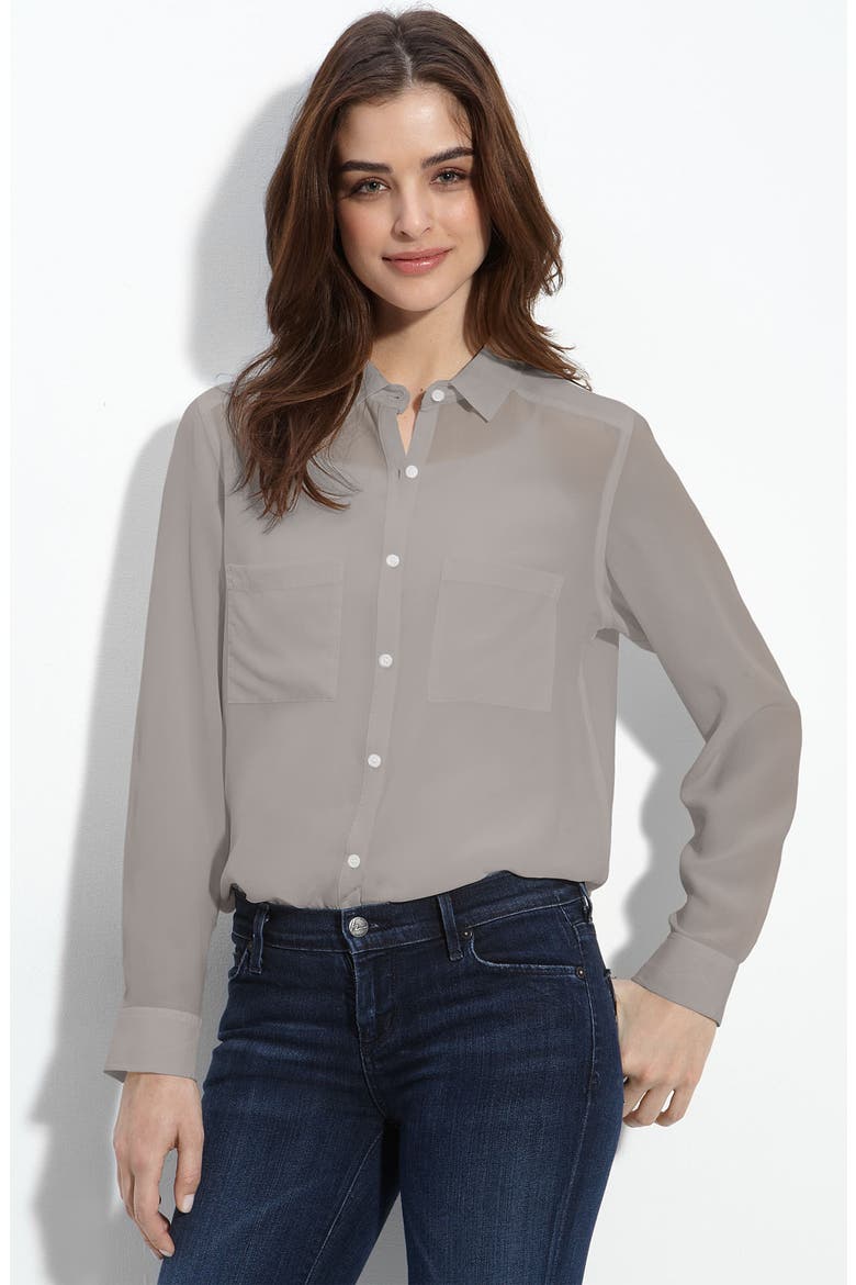 Long Sleeve Silk Shirt, Main, color, GULL GREY