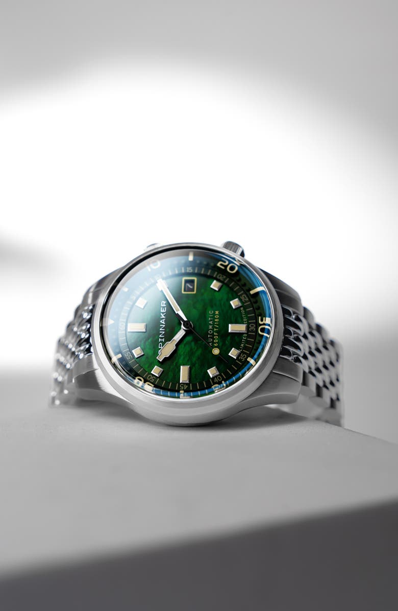 SPINNAKER The Bradner Pearl Diver Emerald Tide Automatic Bracelet Watch, 42mm, Alternate, color, Green