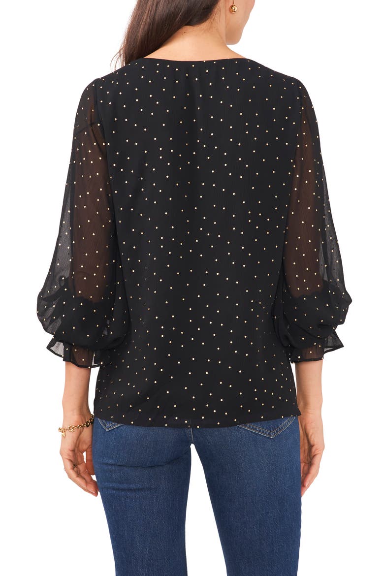 Polka Dot Balloon Sleeve Blouse, Alternate, color, RICH BLACK