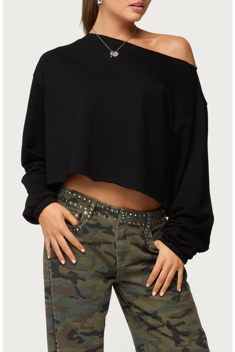 Aveline One-Shoulder Sweatshirt, Main, color, BLACK