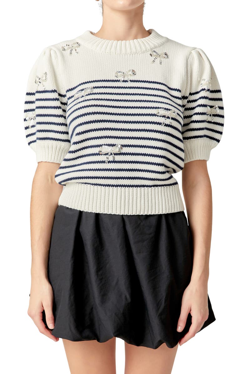 English Factory Bow Detail Short Sleeve Sweater, Main, color, 