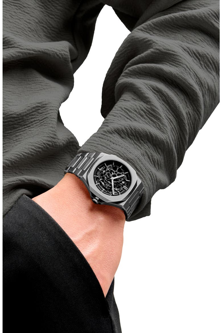 Gun Metal Skeleton Bracelet Watch, 41.5mm, Alternate, color, GUN METAL