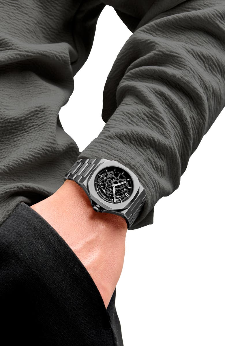 D1 Milano Gun Metal Skeleton Bracelet Watch, 41.5mm, Alternate, color, Gun Metal