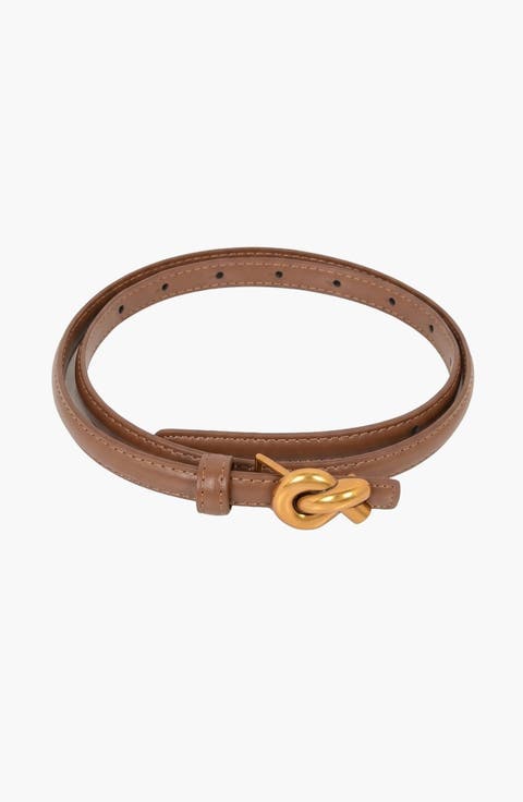 Knot Buckle Polished Detail Leather Belt