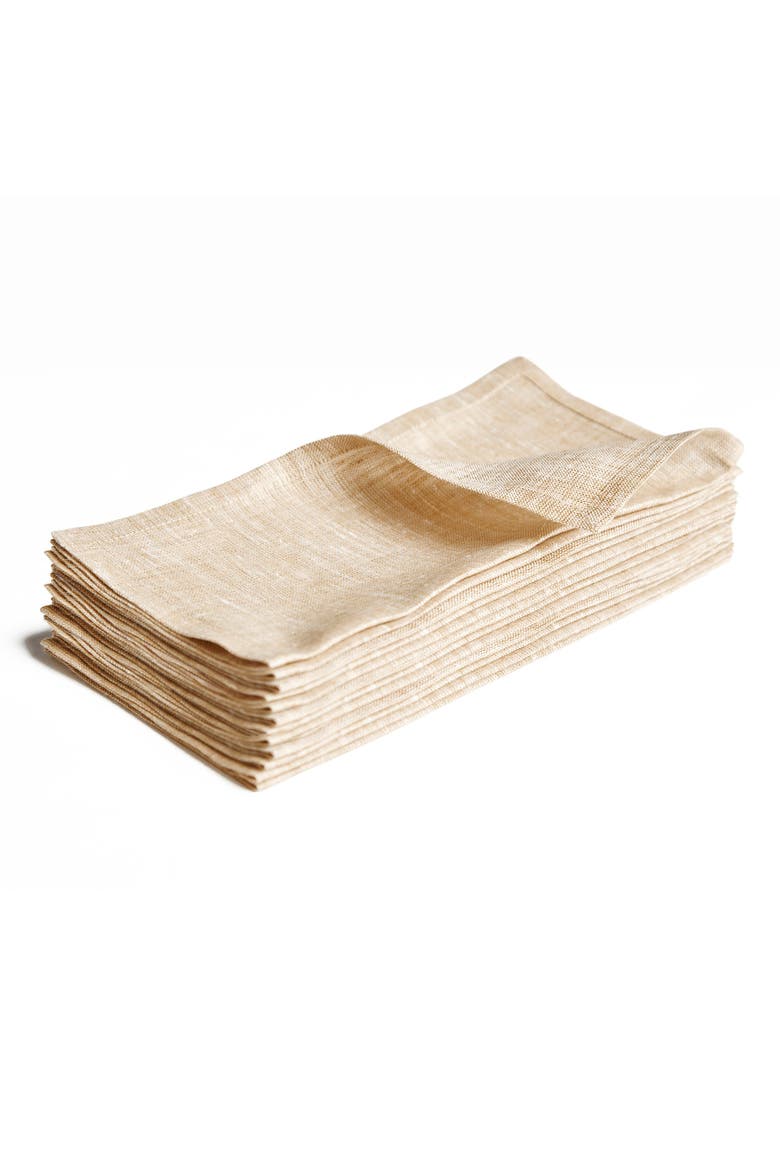 Linen Cocktail Napkins 6 x 6 Inch Set of 12 - Athena, Alternate, color, Champagne Beige