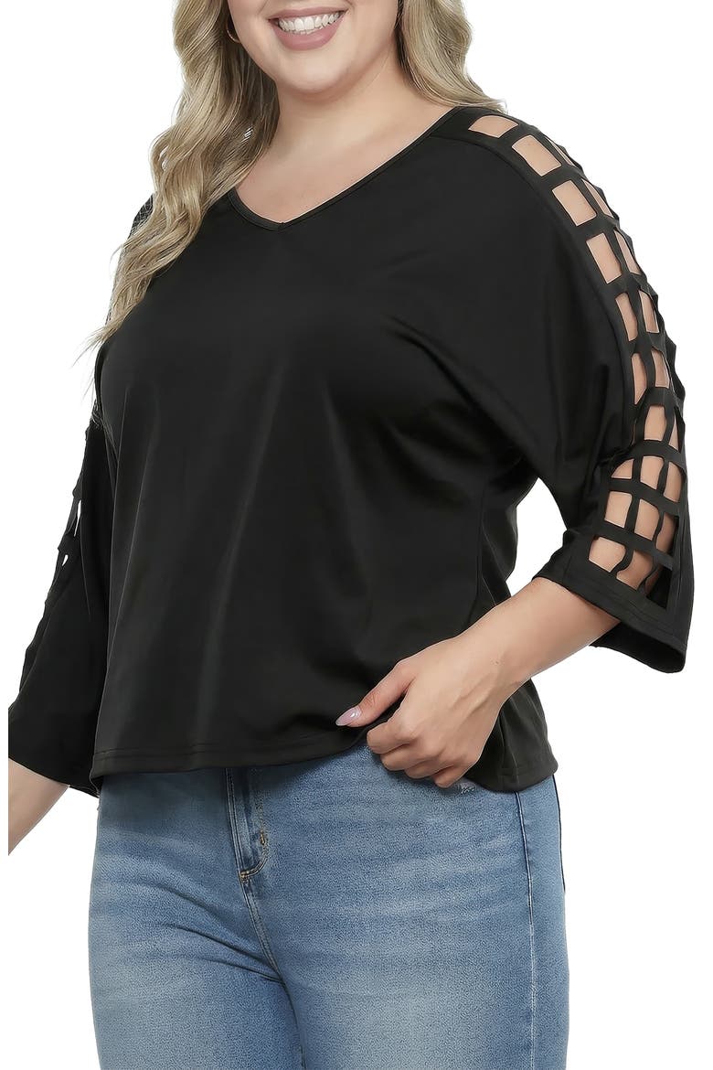 Cutout Sleeve V-Neck Top, Alternate, color, BLACK