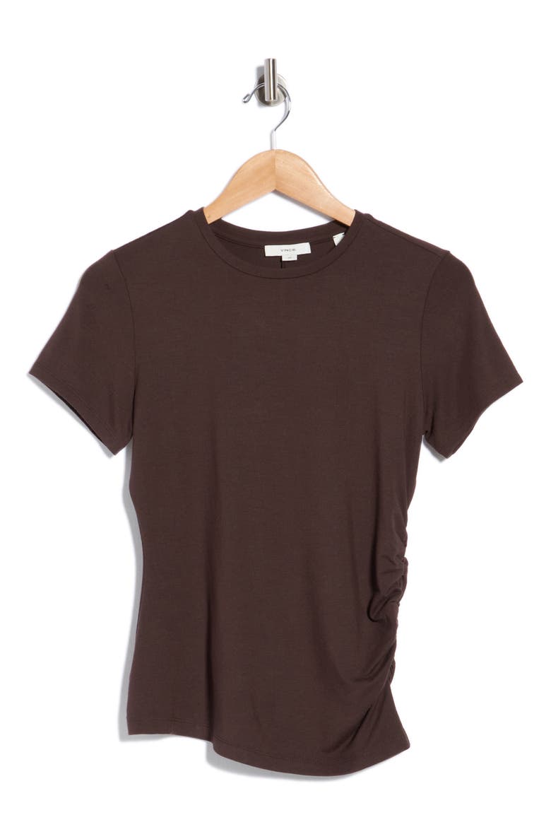 Crewneck Ruched T-Shirt, Alternate, color, DARK COFFEE