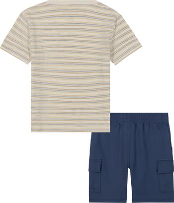 Stripe Knit Pocket T-Shirt & Shorts Set