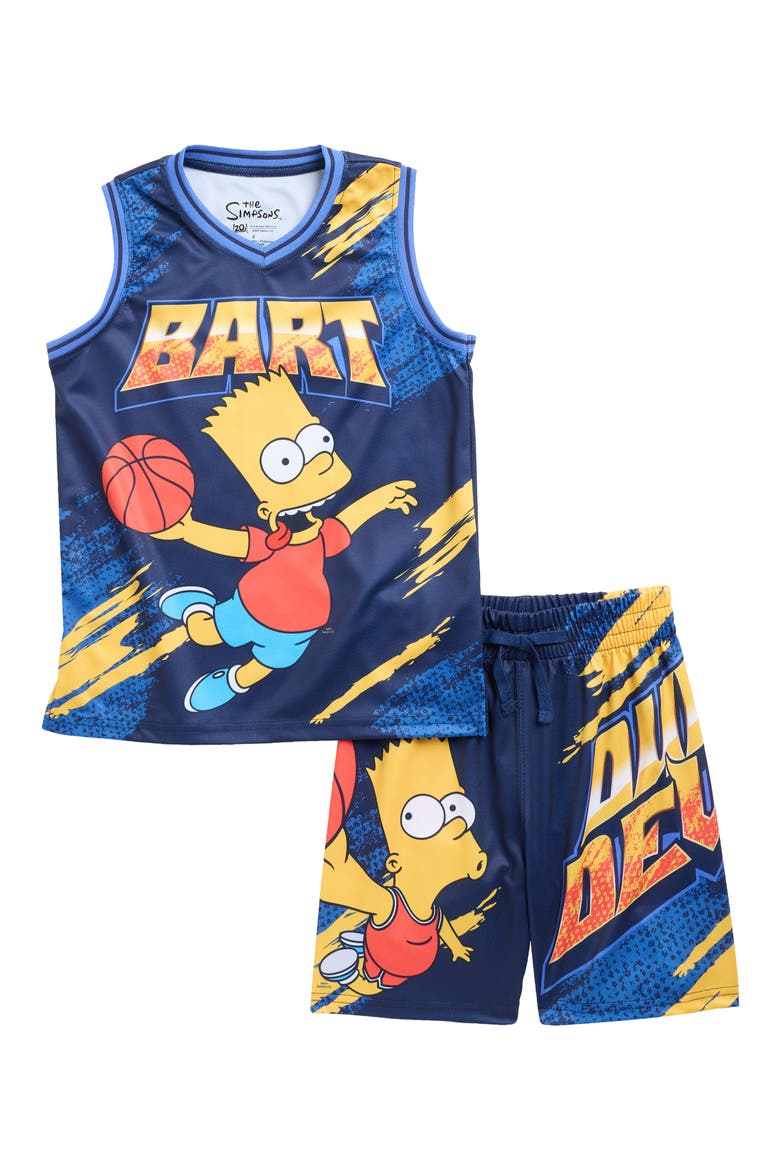 Kids' Bart Simpson Basketball Jersey Shirt & Shorts Set, Main, color, NAVY