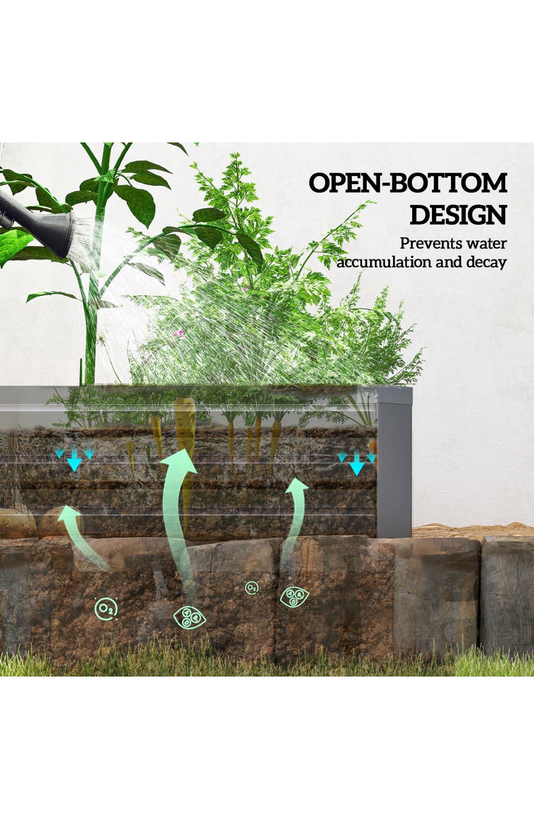 Outsunny Raised Kit, Metal Elevated with Safety, Large Raised Bed Garden Bed, Alternate, color, Dark Gray