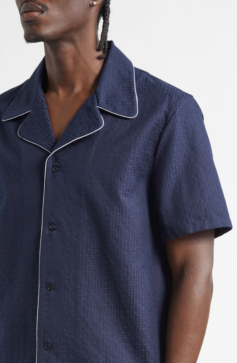 Balmain Monogram Jacquard Pajama Shirt, Alternate, color, 6Ub Marine