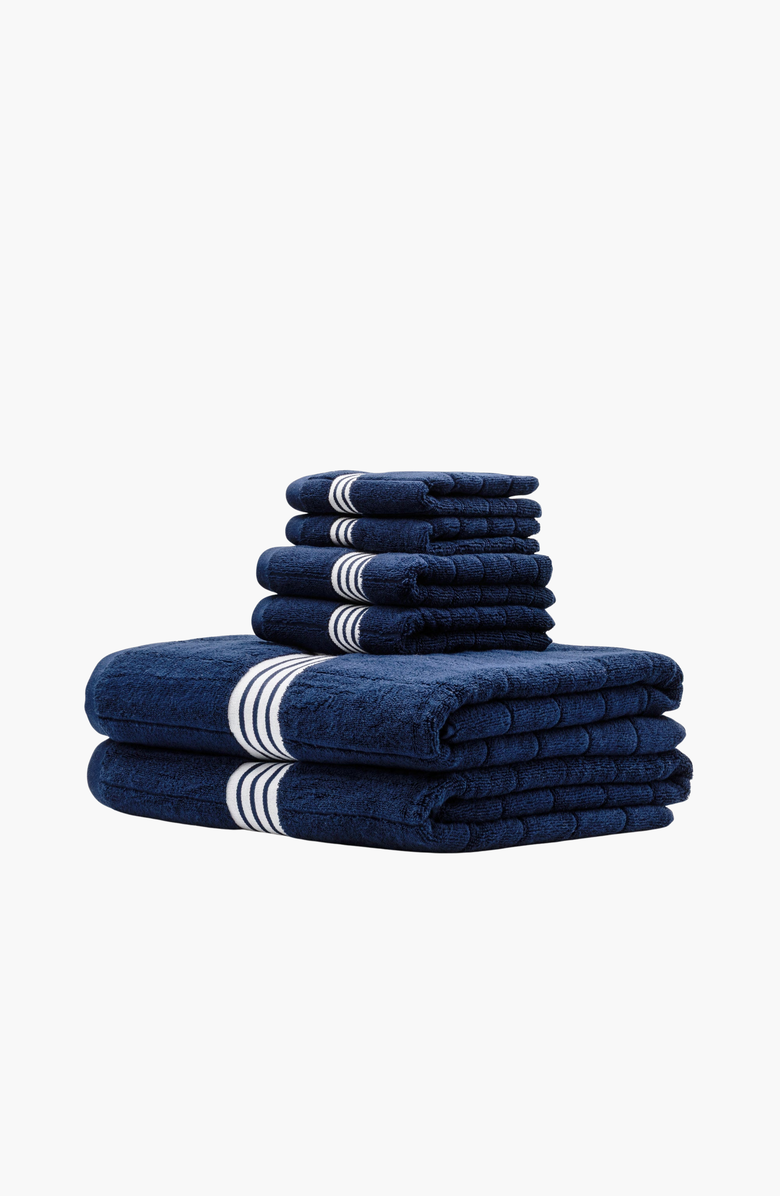 Italic Nautilus 6-Piece Bath Sheet Luxe Set, Alternate, color, Navy / White