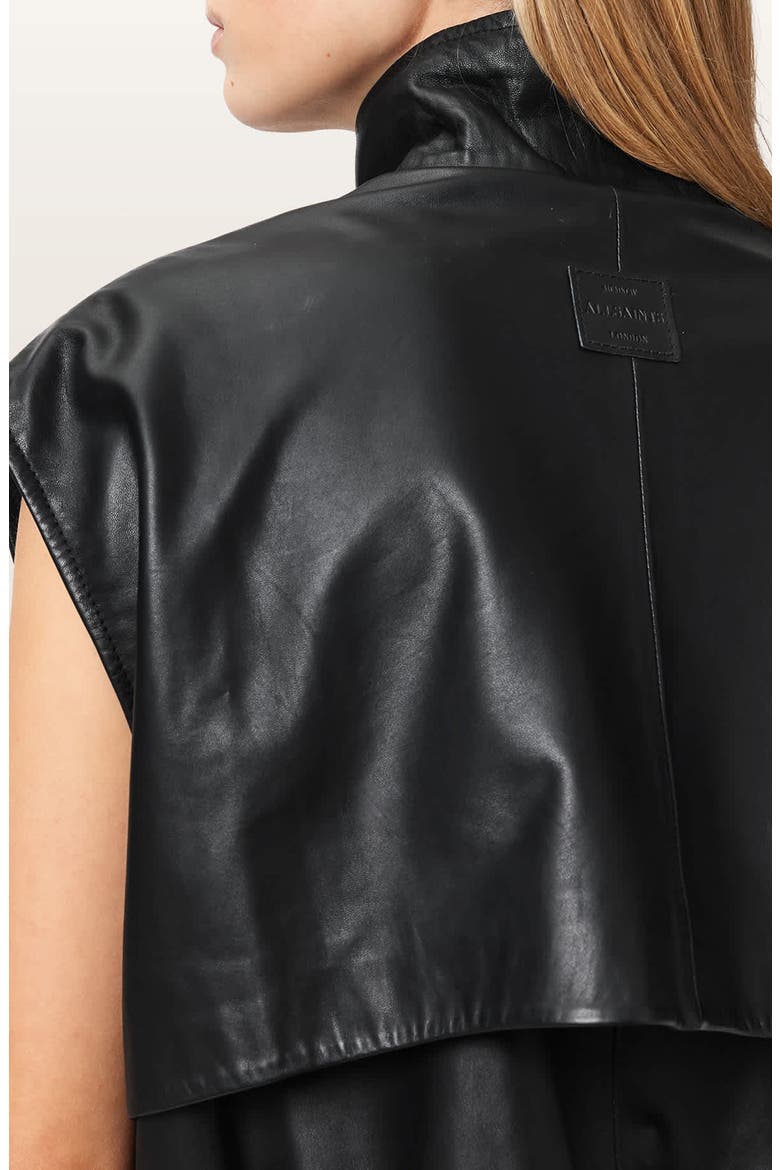 Flor Zip-Up Leather Gilet, Alternate, color, BLACK