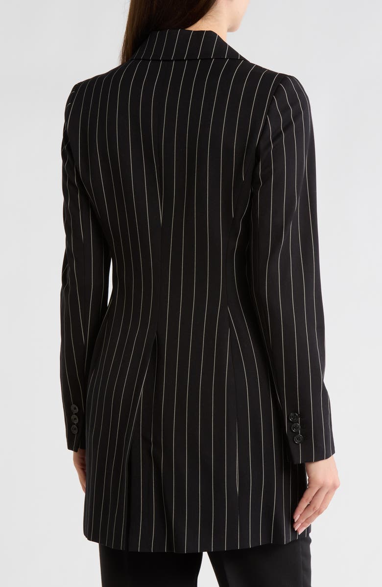 DKNY Wall Street Pinstripe Longline Blazer, Alternate, color, Navy/ Tan