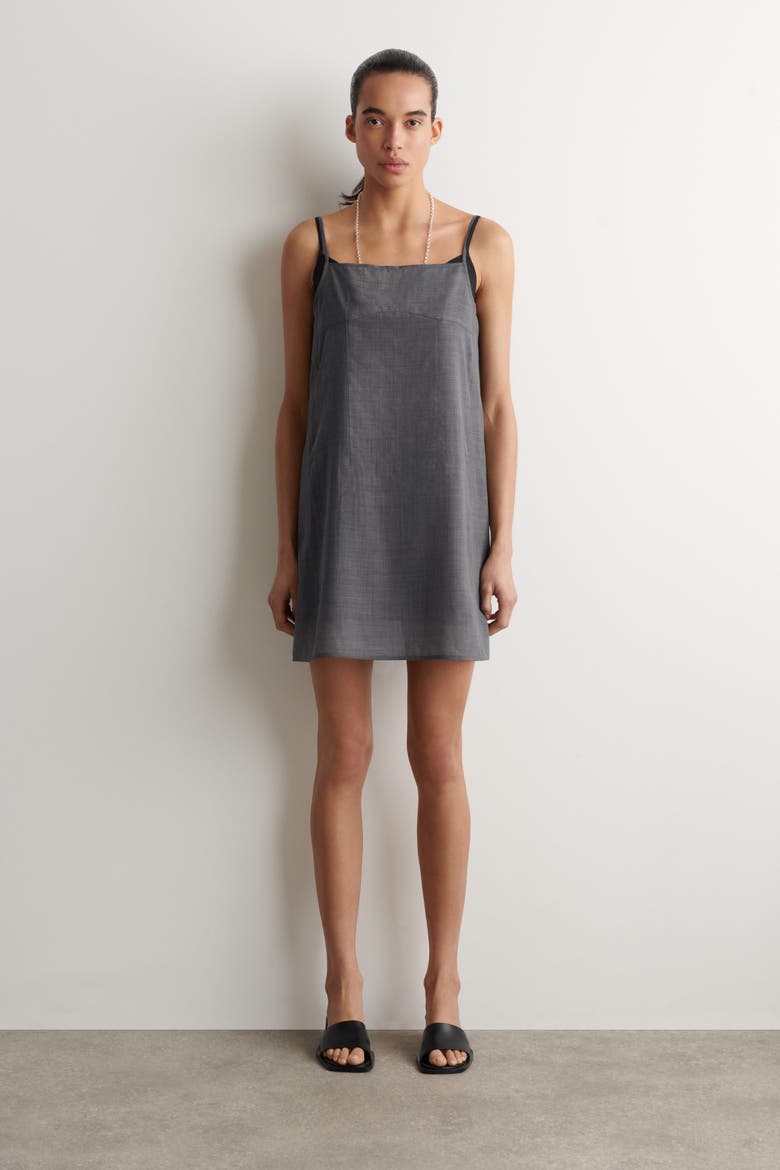 Semi-sheer Layered Wool Mini Dress, Main, color, GRAY MÉLANGE / BLACK