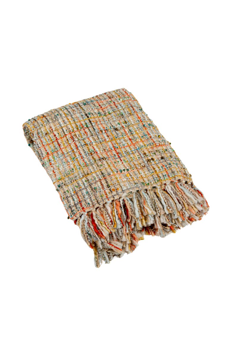 Woven Acrylic Bouclé Throw Blanket with Fringe, Multicolor, Main, color, Multicolor