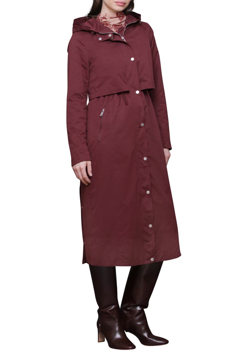 Avec Les Filles Hooded Maxi Rain Anorak, Alternate, color, Burgundy