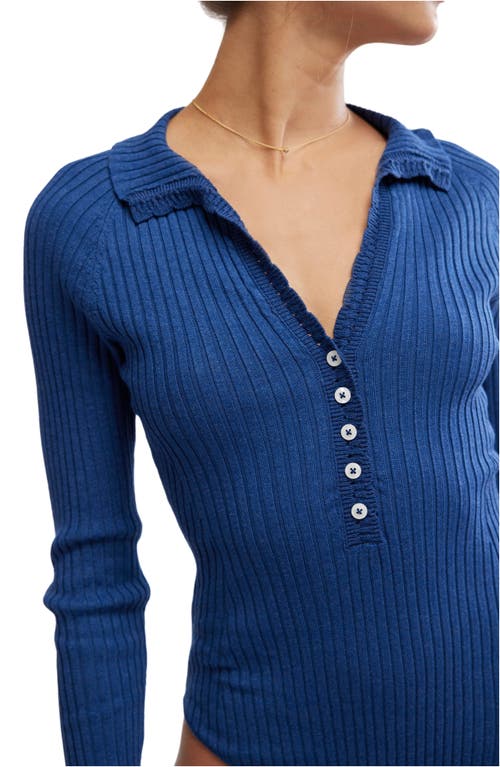 Free People Ready For It Long Sleeve Bodysuit In Navy
