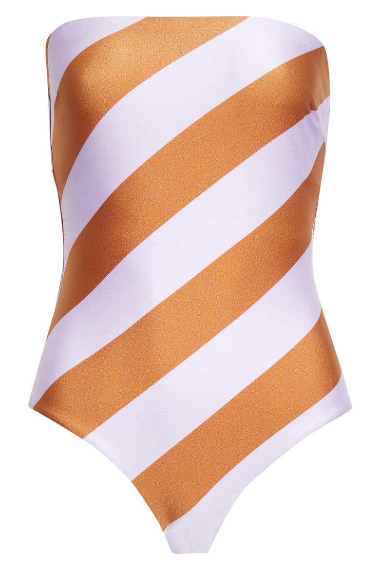 Indra Stripe One-Piece Bandeau Swimsuit, Alternate, color, LILAC TAN STRIPE