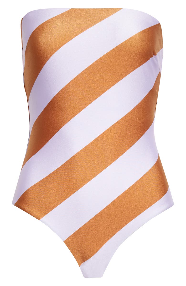 Zimmermann Indra Stripe One-Piece Bandeau Swimsuit, Alternate, color, Lilac Tan Stripe