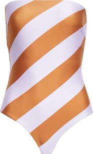 Zimmermann Indra Stripe One-Piece Bandeau Swimsuit