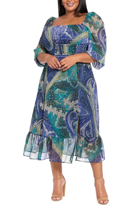 Square Neck Long Sleeve Maxi Dress (Plus)