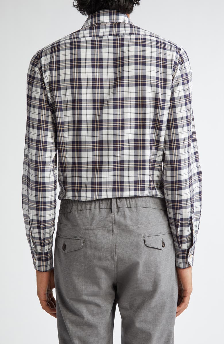 Eleventy Plaid Cotton Button-Up Shirt, Alternate, color, Blue, Sand